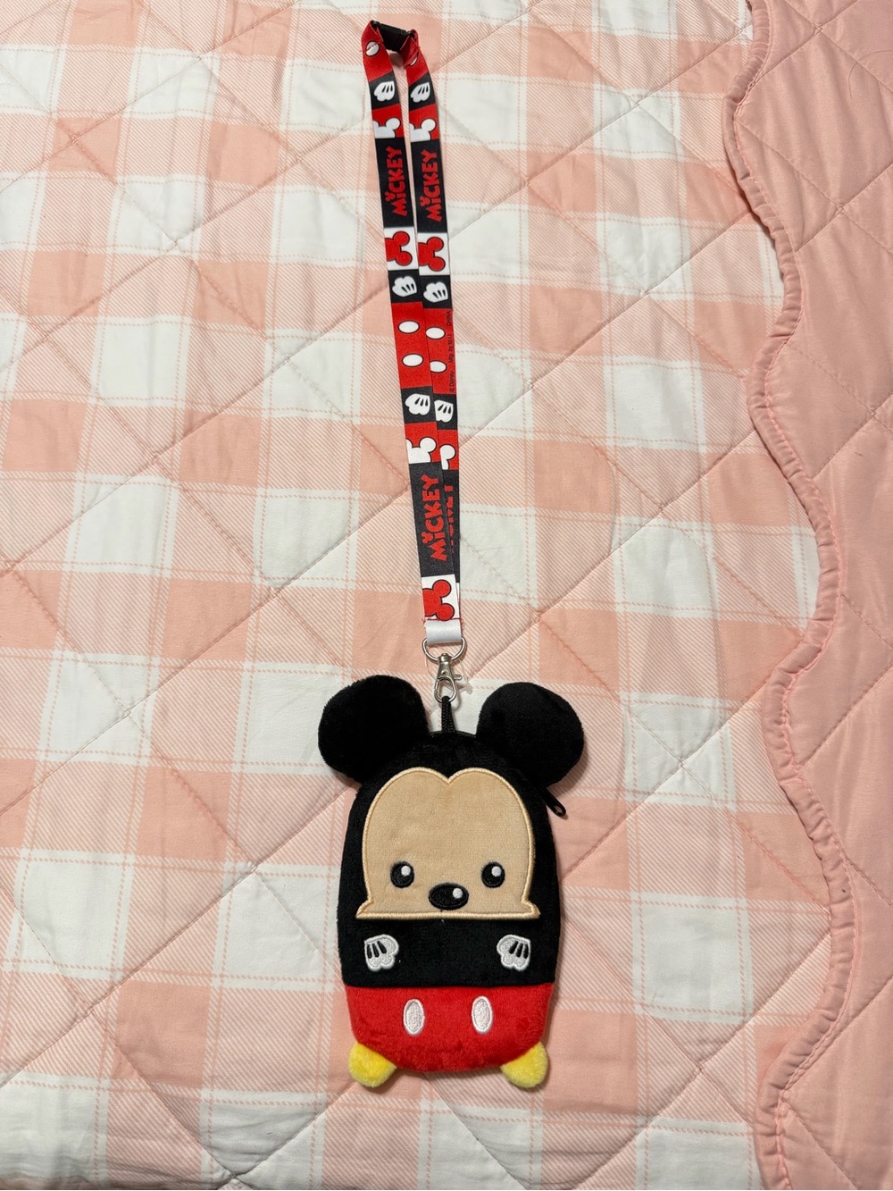 Disney Mickey Mouse Plush Lanyard ID Badge Holder Zip Pouch
